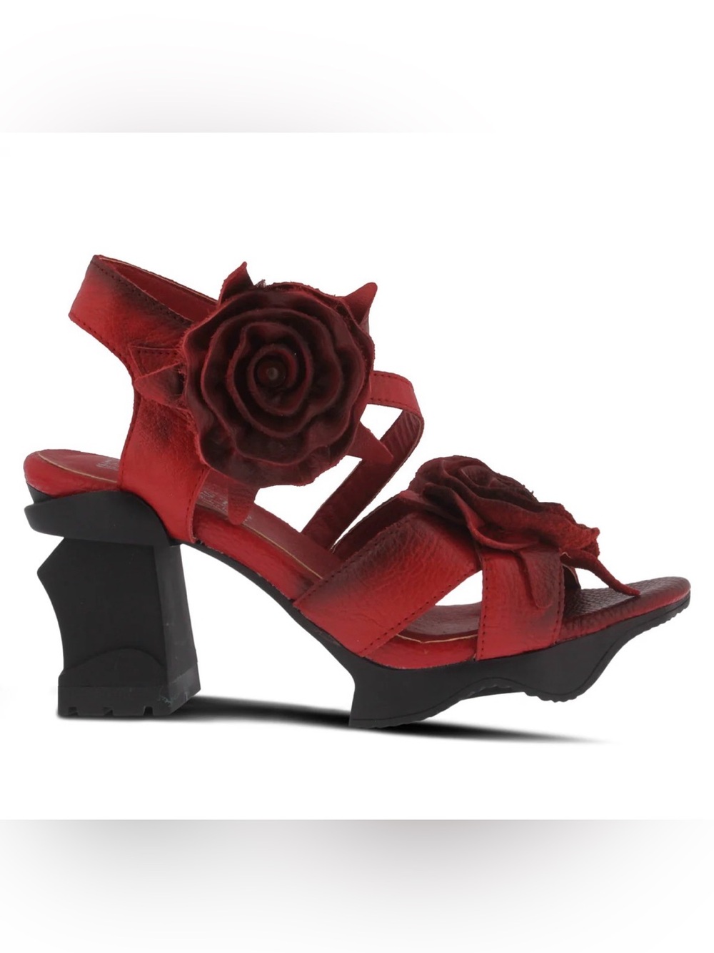 L’Artiste Shelly Red Heels Leather Rose Sculptural Heel NEW - Picture 5 of 11